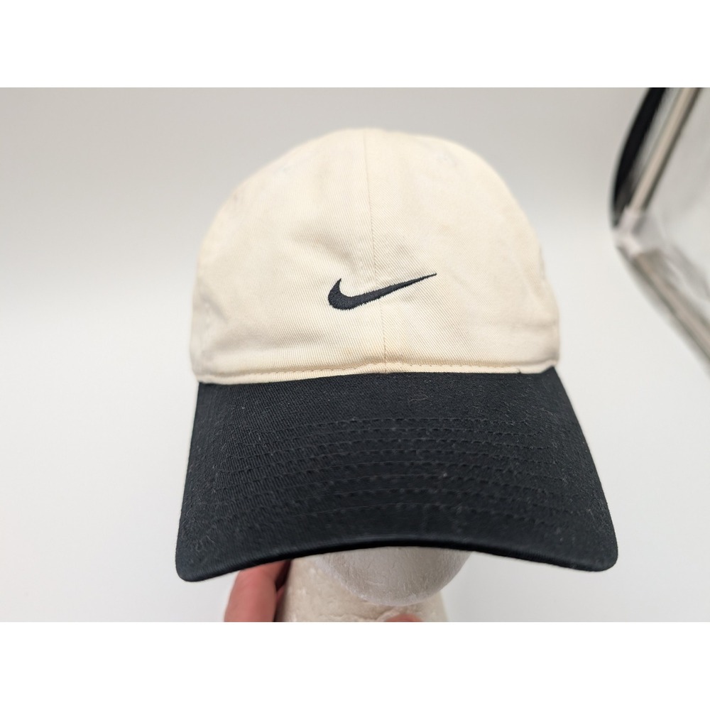 Nike Swoosh Baseball Cap Cream Black Two Tone Adjustable Strapback Hat